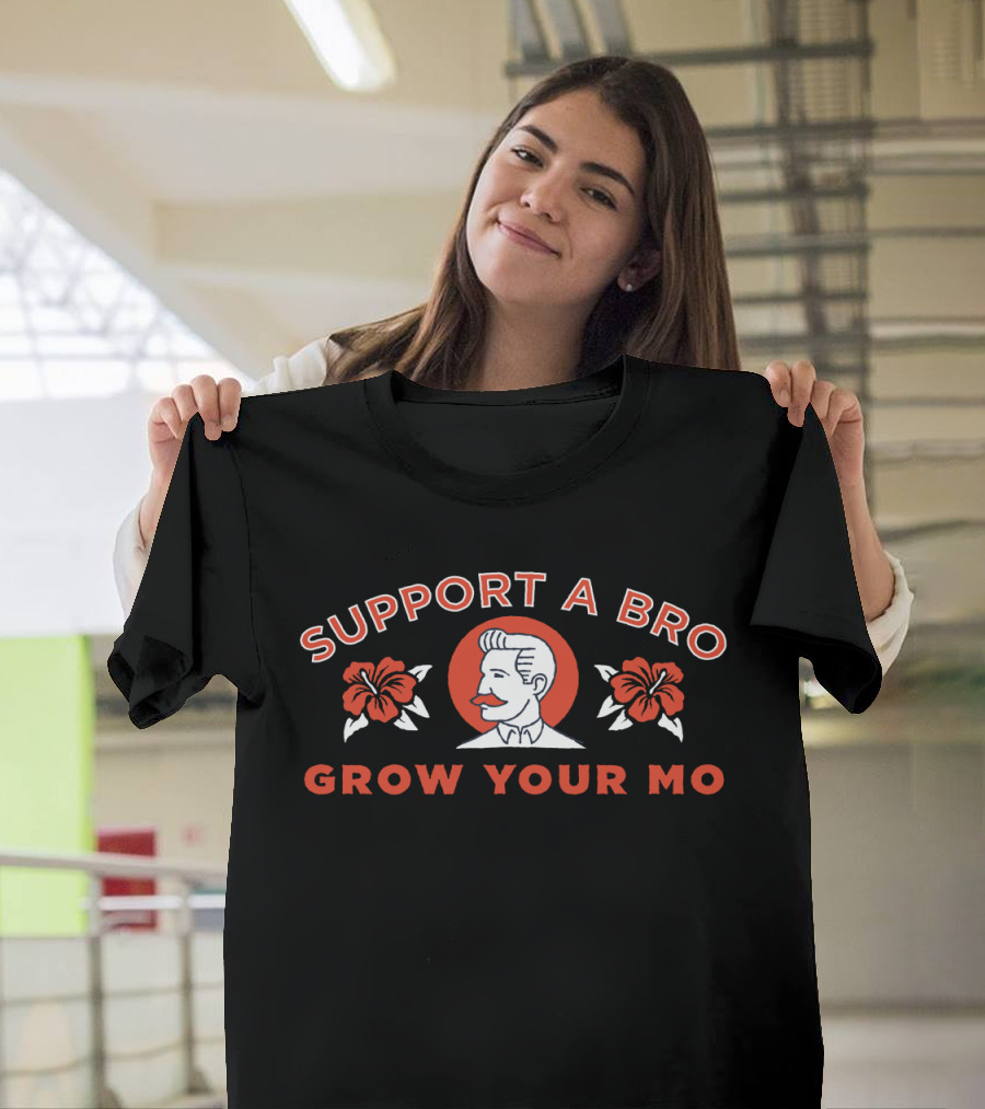 Support a Bro Grow Your Mo Mustache November Hibiscus Floral T-Shirt