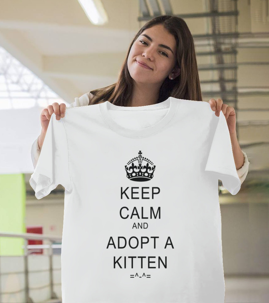 Keep Calm and Adopt a Kitten Crown Symbol with Cat Face Emoticon T-Shirt