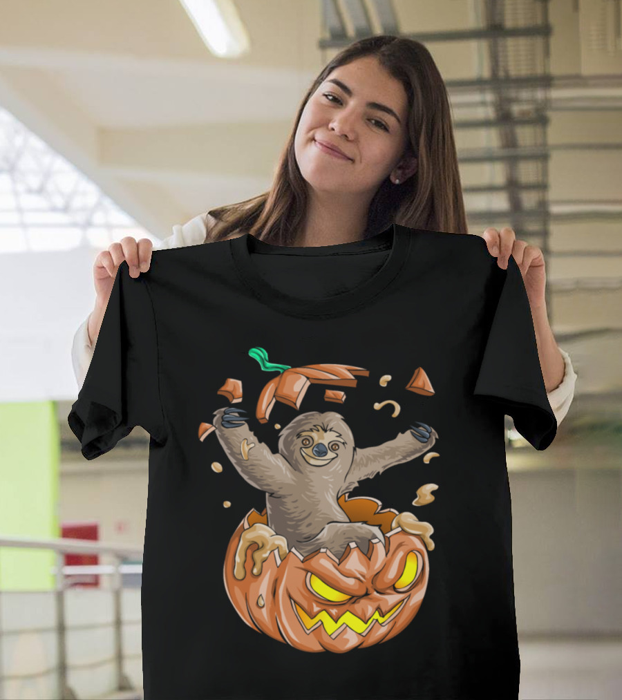 Sloth Bursting Out of Jack-O'-Lantern Pumpkin T-Shirt