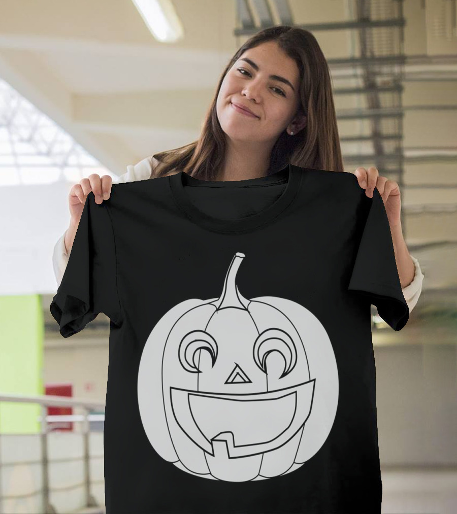 Pumpkin Coloring Page Jack-O'-Lantern Face Outline T-Shirt