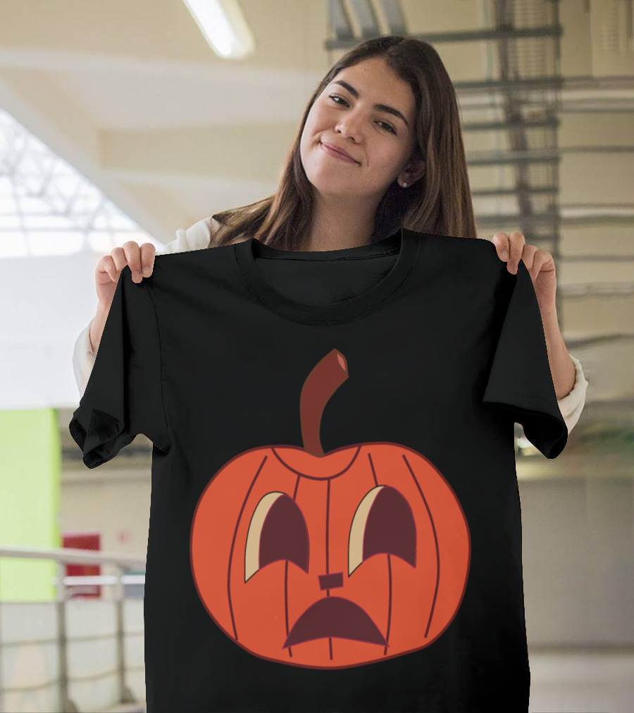 Cartoon Jack-O'-Lantern Face with Upset Expression T-Shirt