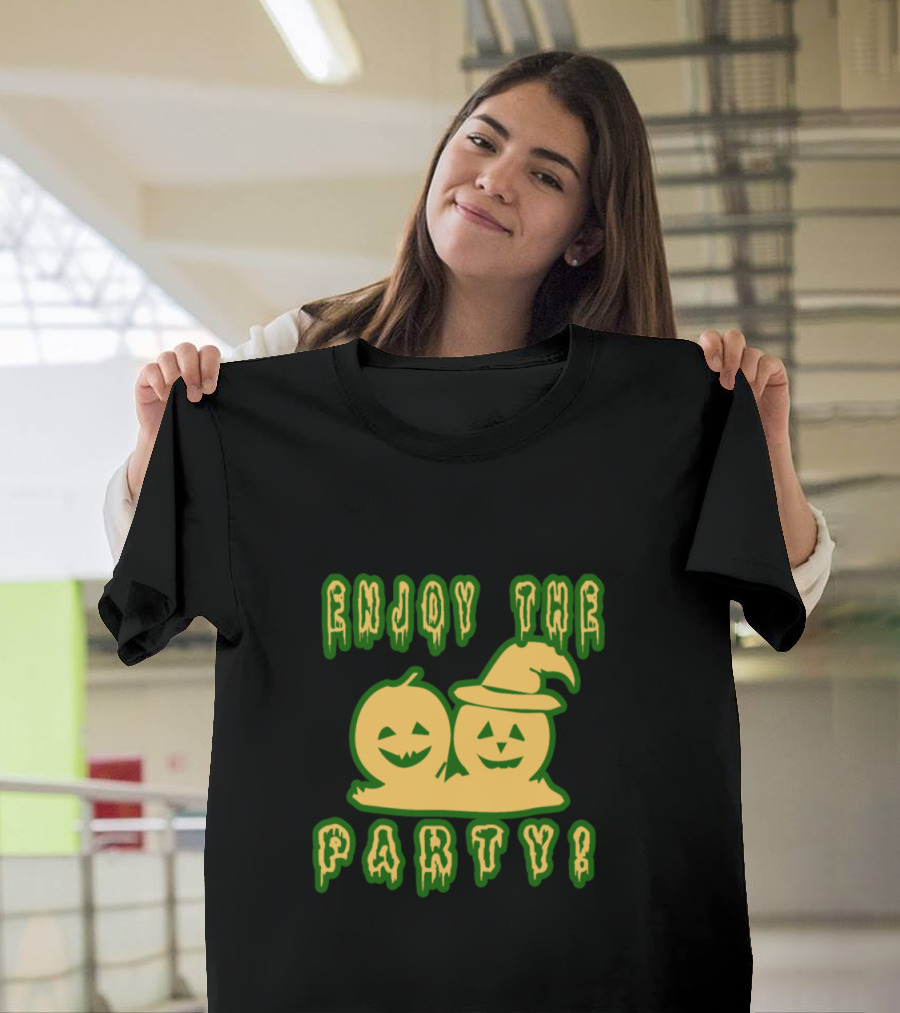 Enjoy the Party with Jack-O'-Lanterns and Witch Hat T-Shirt