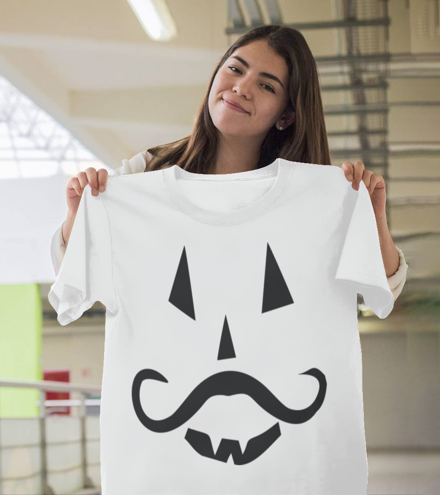 Orange Mustache Pumpkin Face Halloween Jack-O'-Lantern T-Shirt
