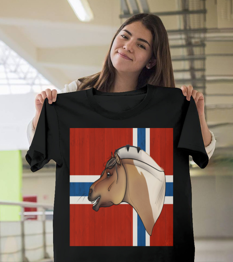 Rudi Pon Norway Fjord Horse Norwegian Flag Background T-Shirt