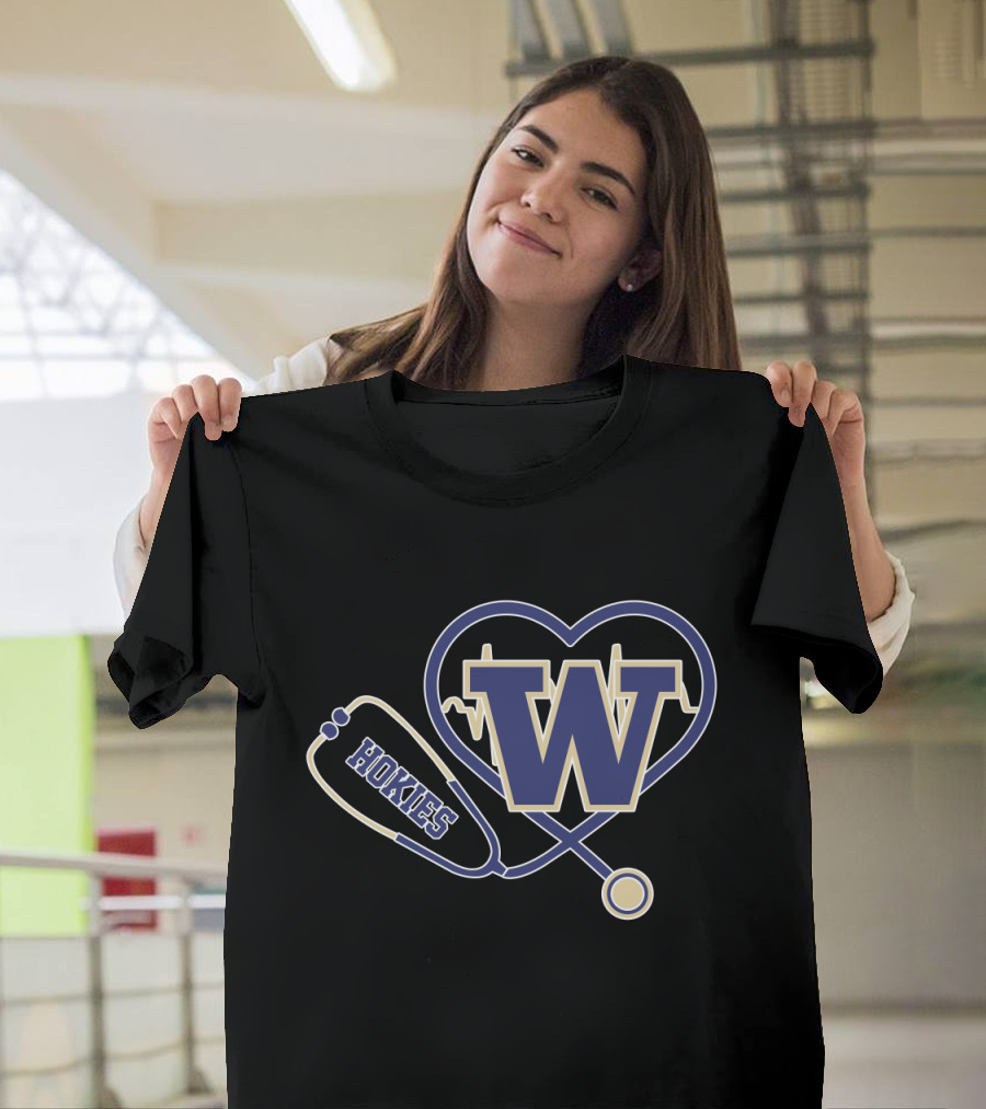 W Huskies Heartbeat Stethoscope T-Shirt