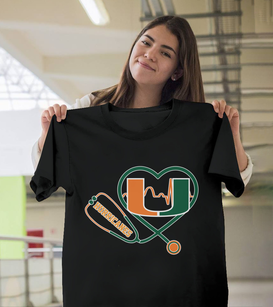 Miami Hurricanes Heartbeat Stethoscope U T-Shirt