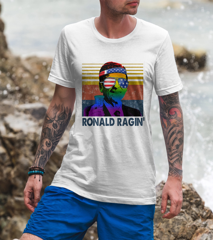 Ronald Ragin Rainbow Americana Bandana Sunglasses Flag Stripes T-Shirt