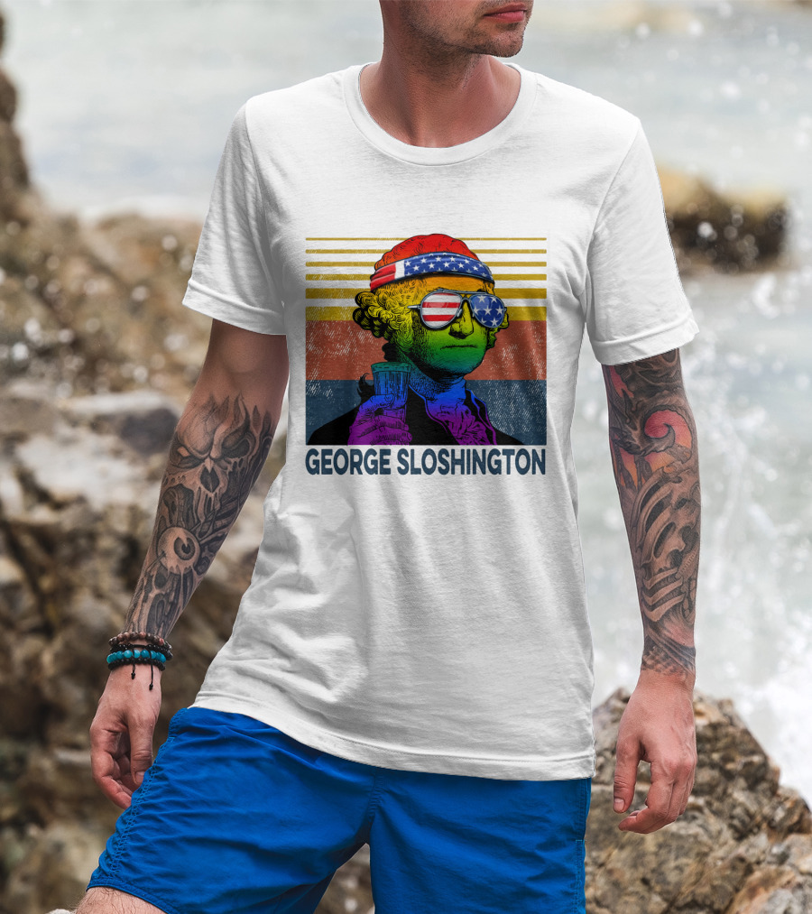 George Sloshington Patriotic Beer Celebration With American Flag Bandana And Sunglasses T-Shirt