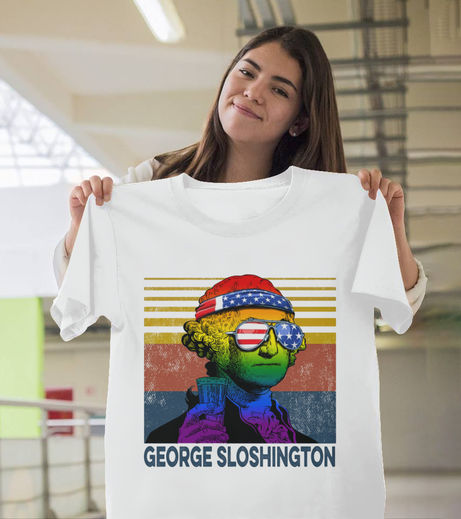 George Sloshington Patriotic Beer Celebration with American Flag Bandana and Sunglasses T-Shirt