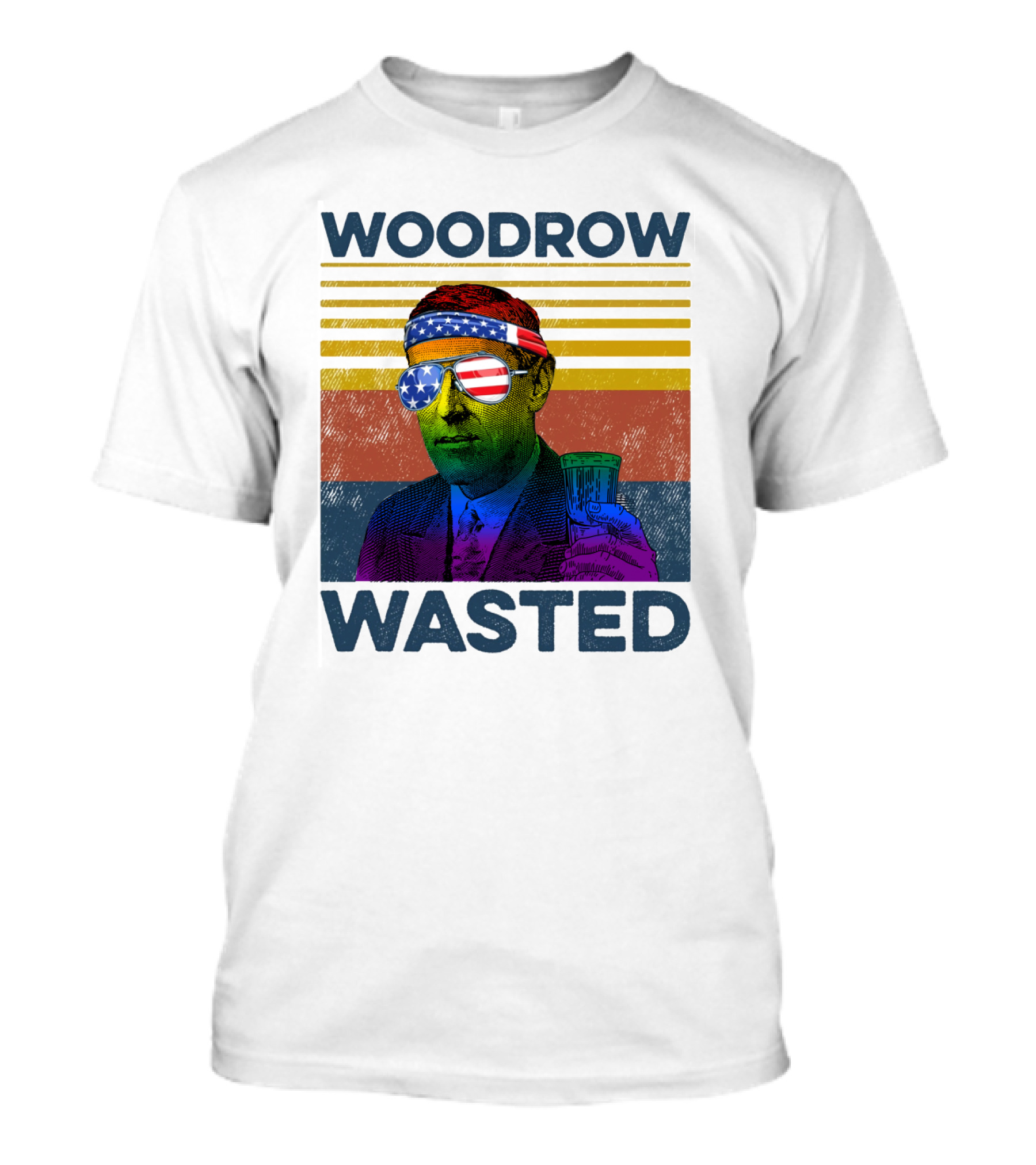 Woodrow Wasted American Flag Sunglasses Beer T-Shirt