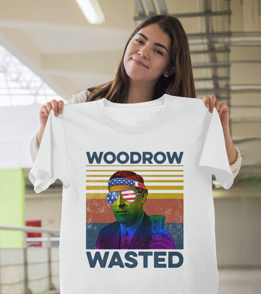 Woodrow Wasted American Flag Sunglasses Beer T-Shirt