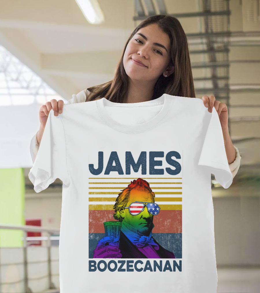 James Boozecanan American Flag Sunglasses With Beer Drink Rainbow T-Shirt