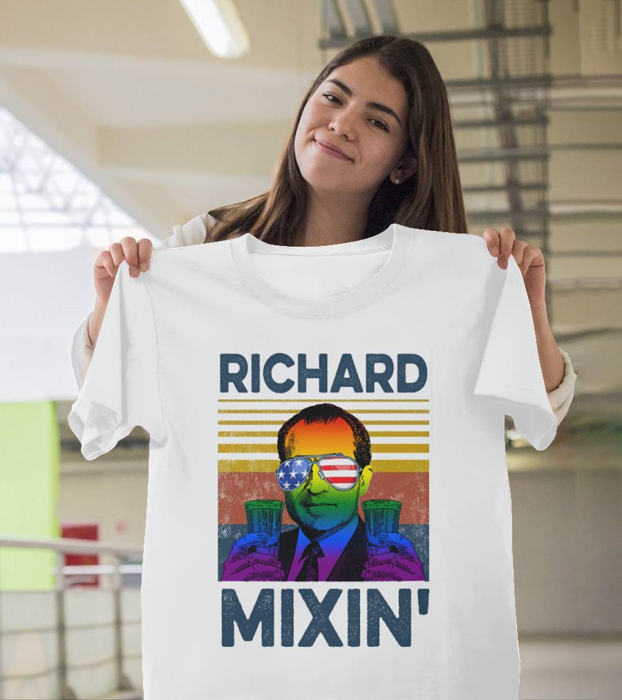 Richard Mixin' Beer Drink Patriotic Sunglasses Rainbow Stripes T-Shirt