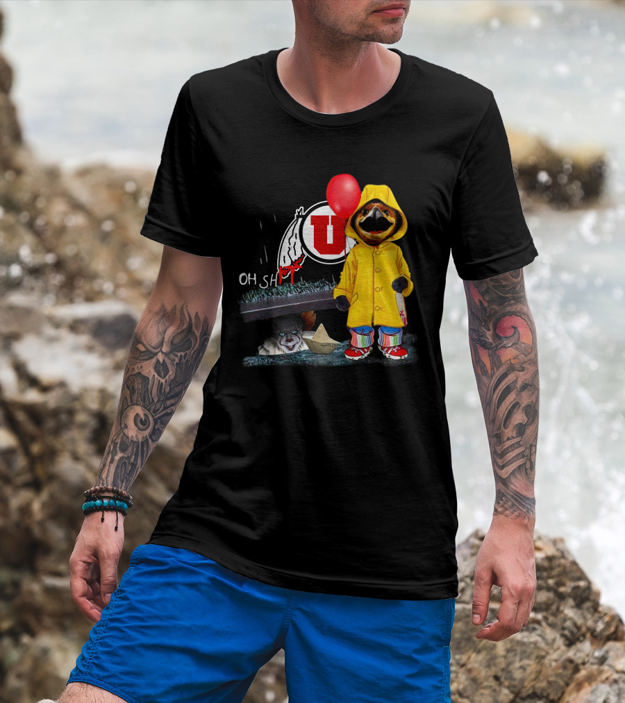 Utah Utes Oh Shh Pennywise Yellow Raincoat Red Balloon T-Shirt