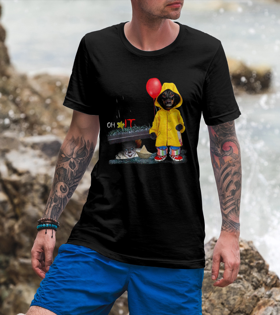 DachshundDs Oh IT With Creepy Clown And Red Balloon In Yellow Raincoat T-Shirt