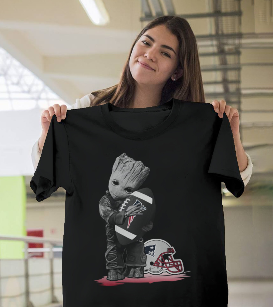 New England Patriots Groot Hugging Football With Team Helmet T-Shirt