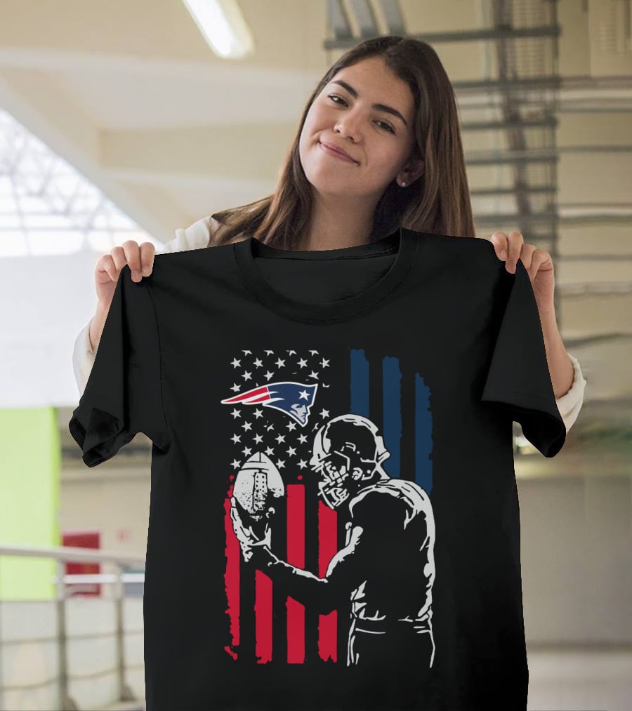 New England Patriots American Flag Football Player Nfl T-Shirt