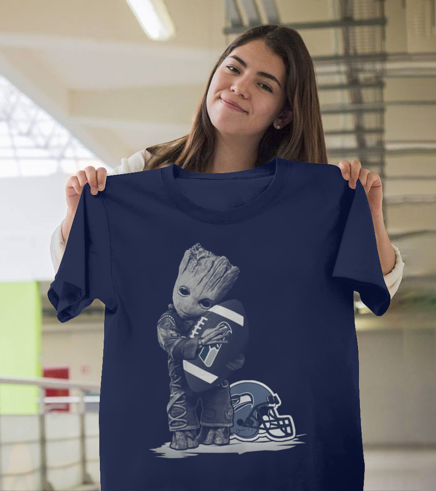 Seattle Seahawks Groot Holding Football With Helmet T-Shirt