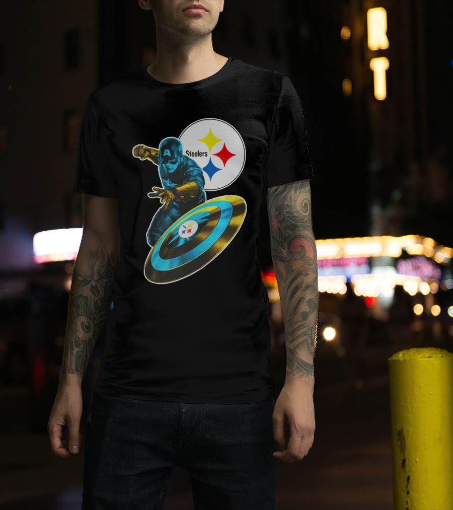 Pittsburgh Steelers Captain America Shield And Logo Crossover T-Shirt