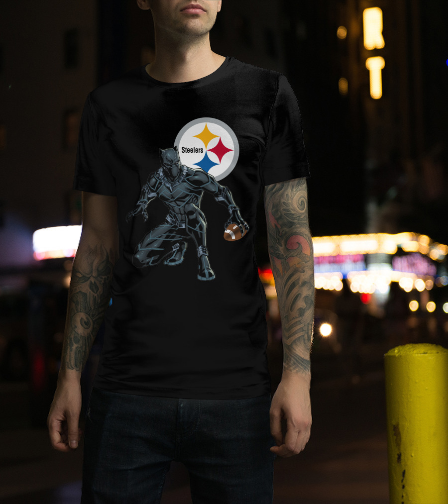 Pittsburgh Steelers Black Panther Football Crossover T-Shirt