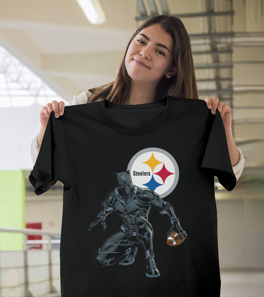 Pittsburgh Steelers Black Panther Football Crossover T-Shirt