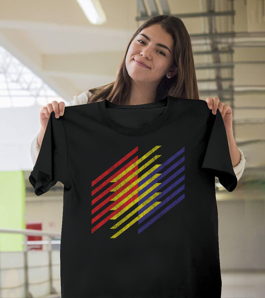 Retro Modernist Red Yellow Blue Diagonal Stripes T-Shirt