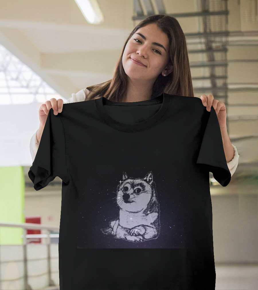 DogeStupid Cosmic Shiba Inu Meme Constellation in Starry Night Sky T-Shirt