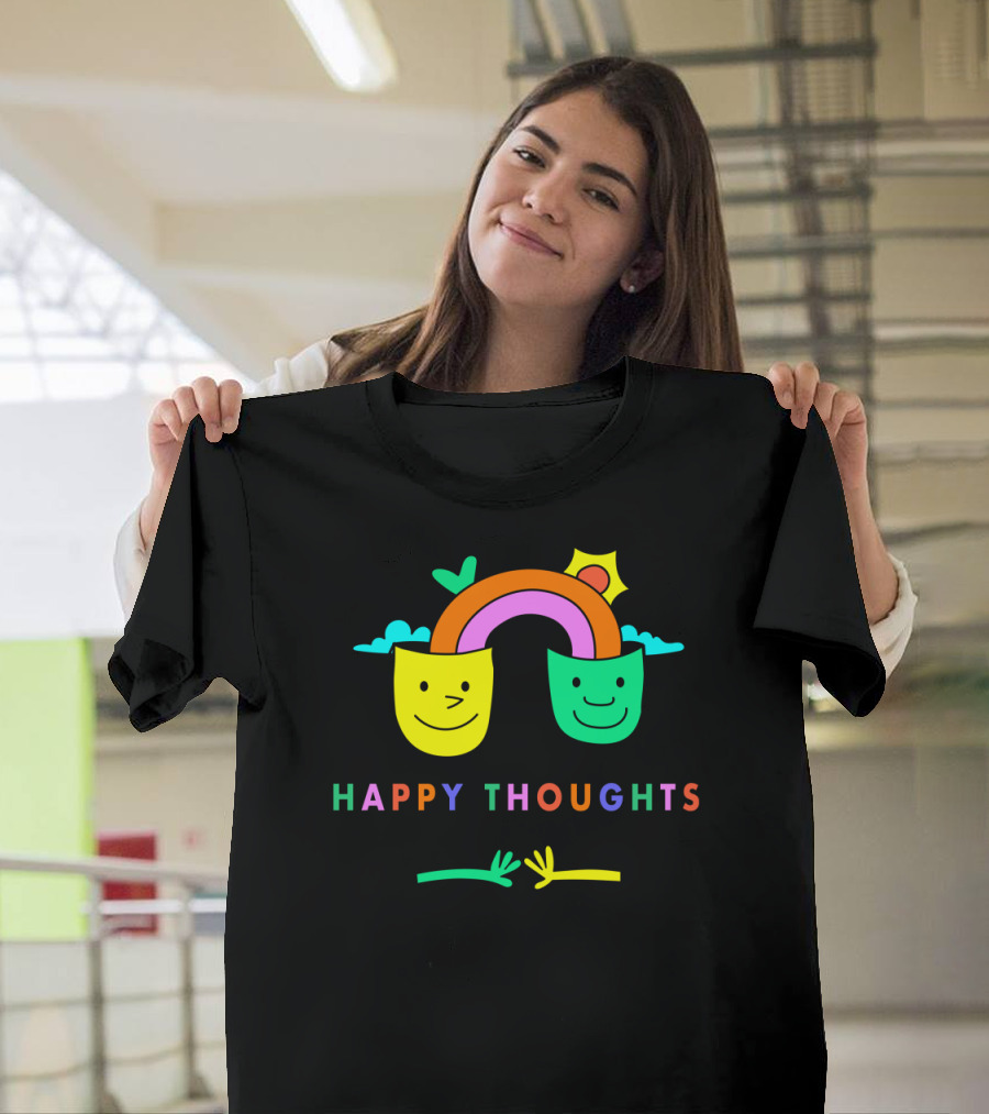 Happy Thoughts Smiling Faces with Rainbow and Sun T-Shirt