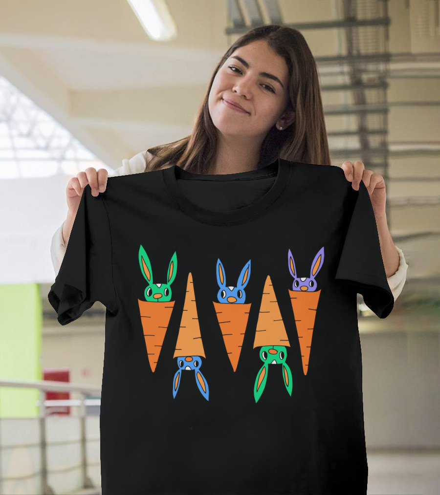 Carrot Friends with Colorful Bunny Characters Hidden in Carrots T-Shirt