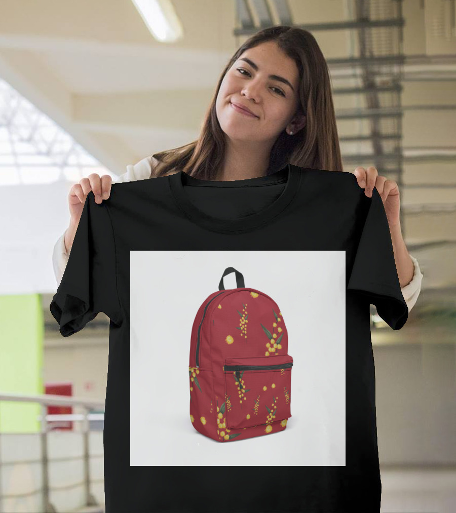 Australian Wattle Pattern on Vibrant Red Backpack T-Shirt