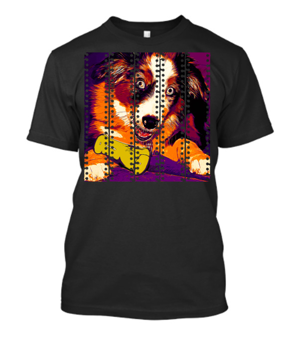 Australian Shepherd Aussie Dog Puppy Late Sunset Vector Art With Playful Pose And Vibrant Colors T-Shirt
