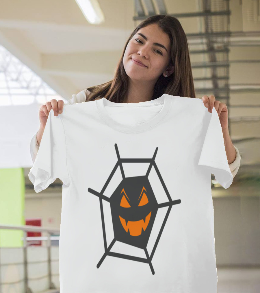 Jack-O'-Lantern Face Inside Spider Web Halloween T-Shirt