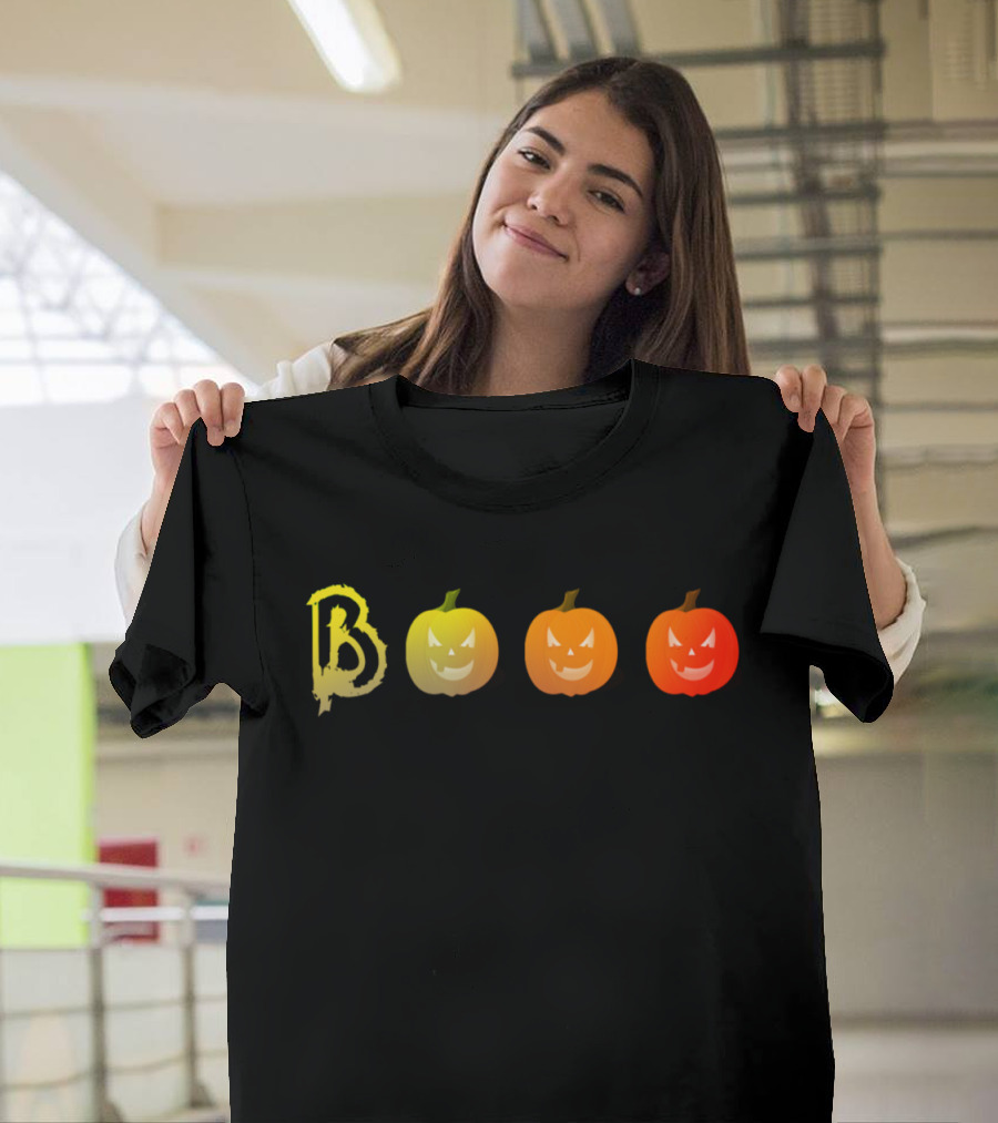 BOOO with Yellow to Red Gradient Pumpkins Halloween T-Shirt
