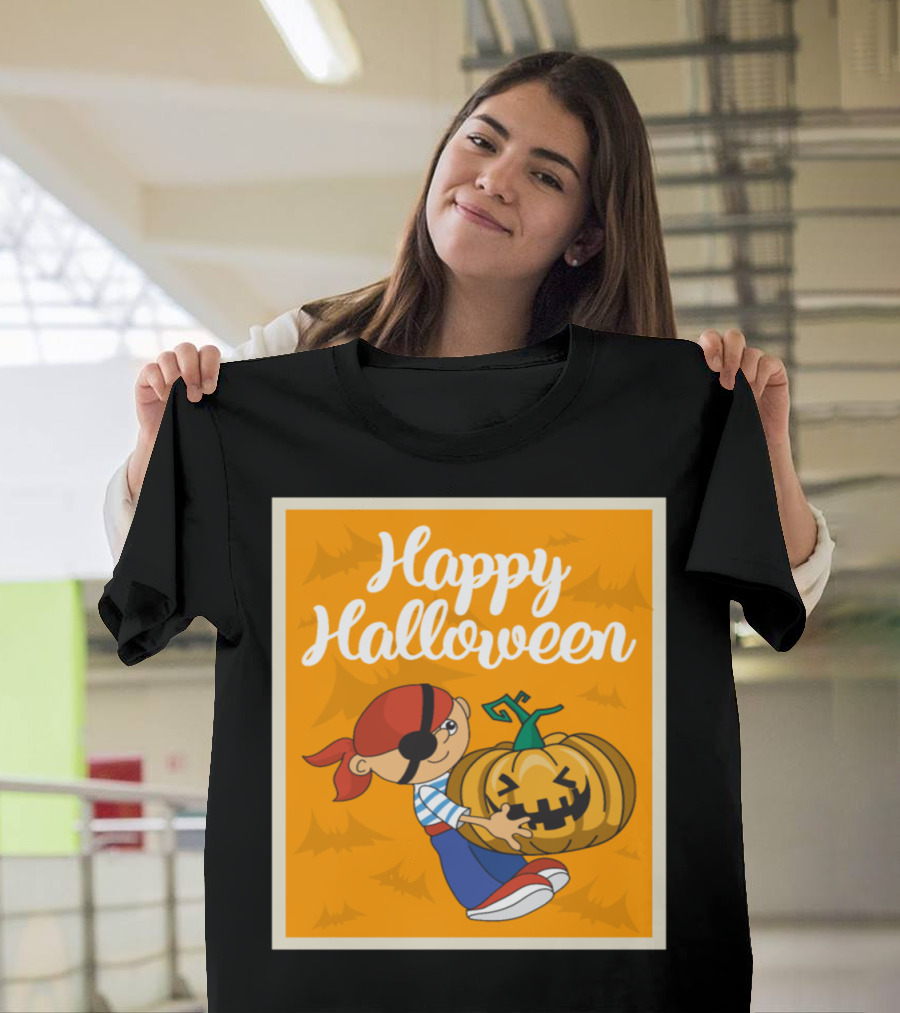 Happy Halloween Pirate Pumpkin with Red Bandana and Eye Patch T-Shirt