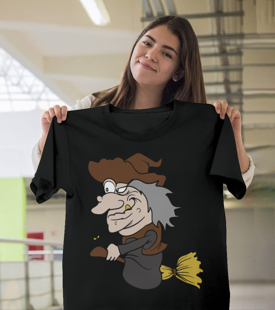 Halloween Witch Riding Broom with Spider Fun T-Shirt