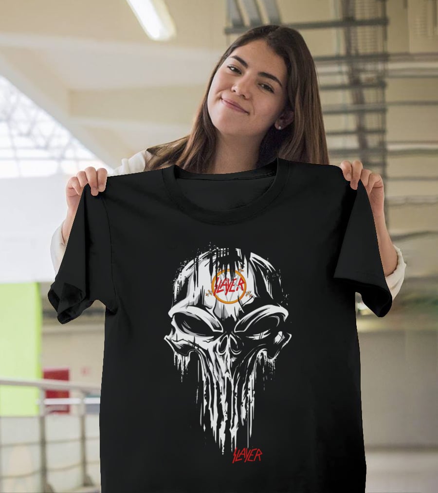 SLAYER Skull Dripping Logo With Inverted Pentagram T-Shirt