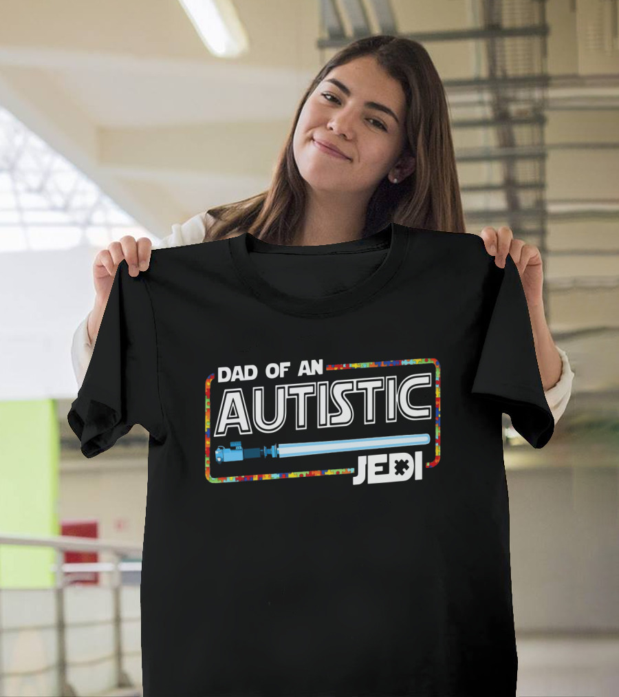 Dad Of An Autistic Jedi Lightsaber Puzzle Piece T-Shirt