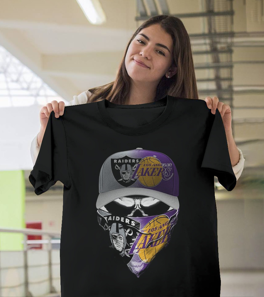 Skull Raiders Los Angeles Lakers Cap and Bandana Combo T-Shirt