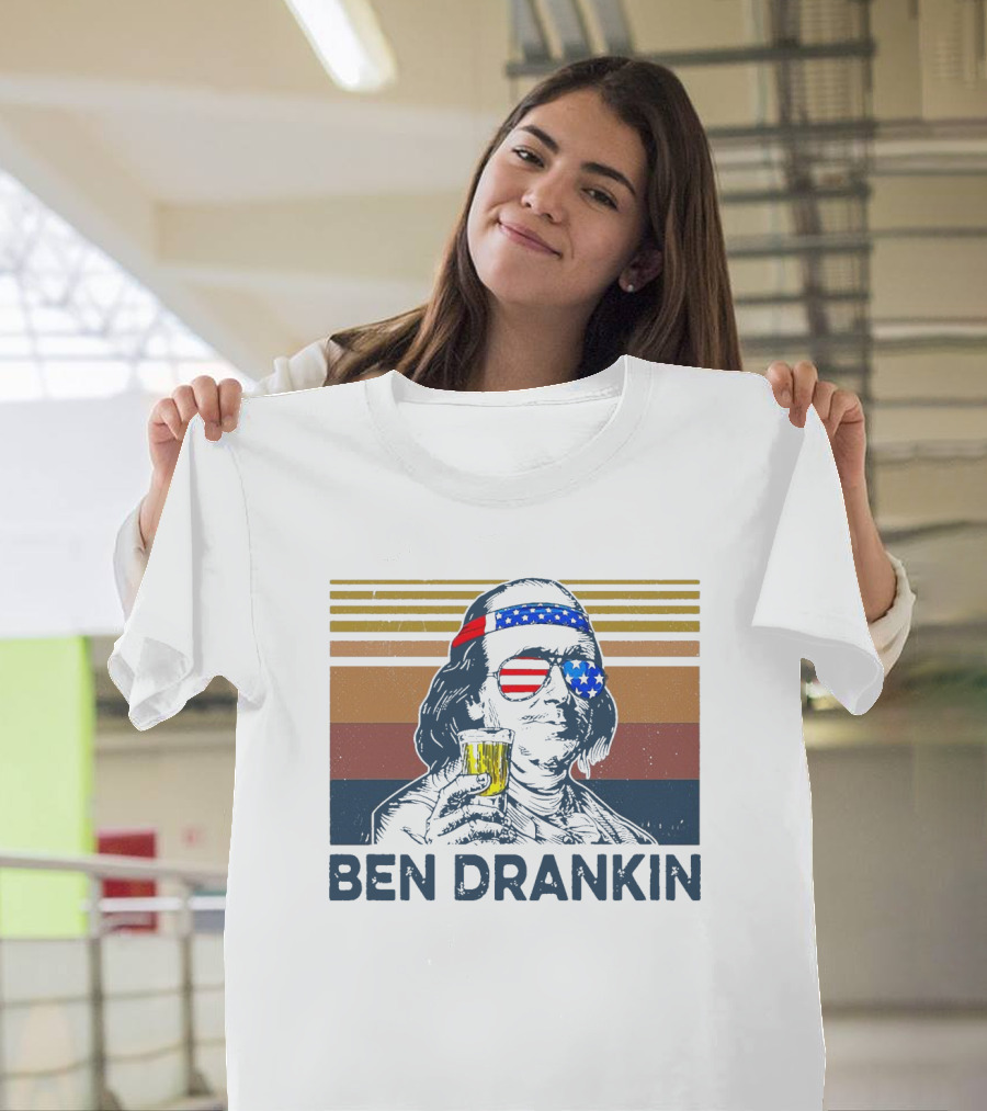 Ben Drankin Vintage Patriotic Sunglasses and Beer T-Shirt