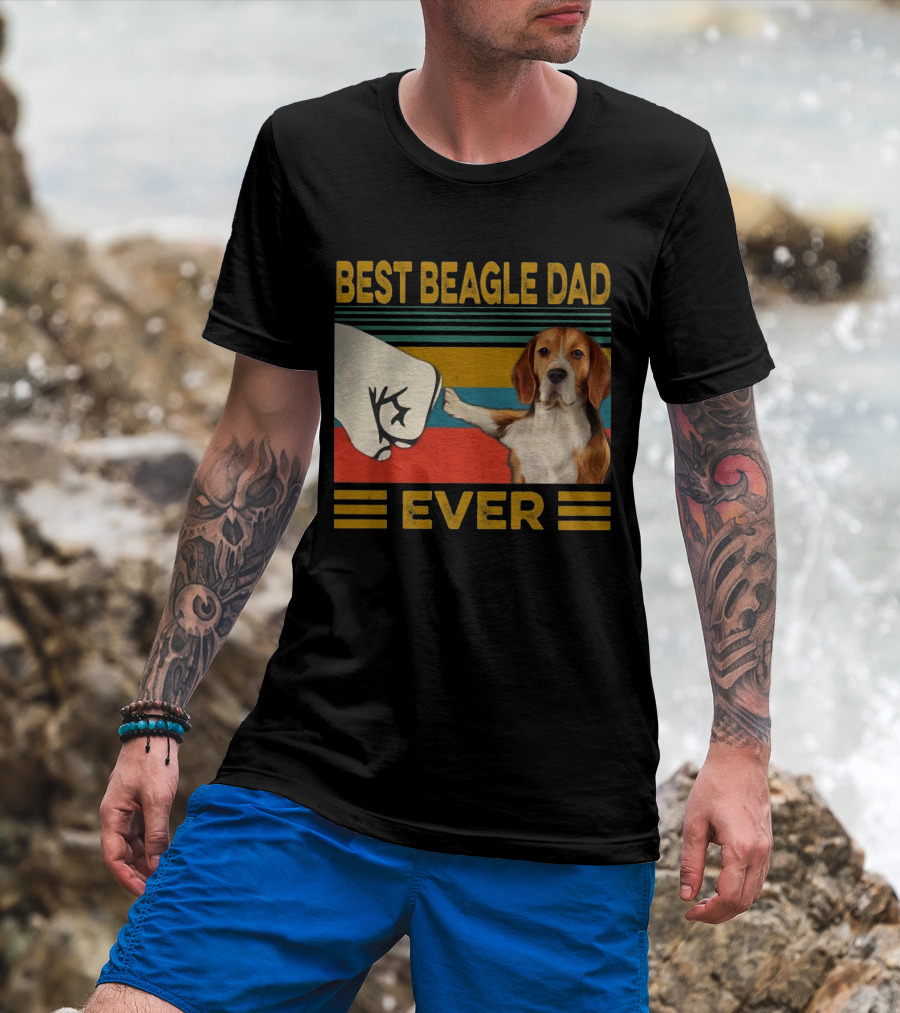Best Beagle Dad Ever Retro Fist Bump With Beagle T-Shirt