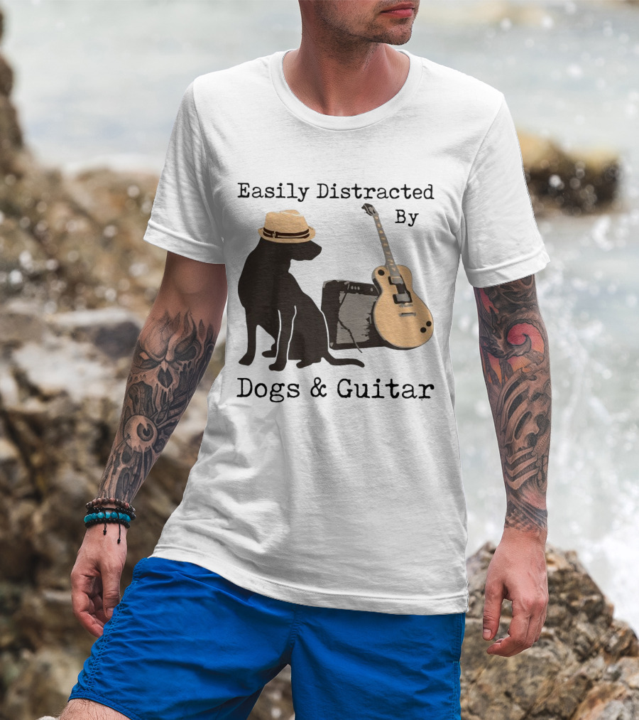 Easily Distracted By Dogs And Guitar Hat And Amplifier T-Shirt