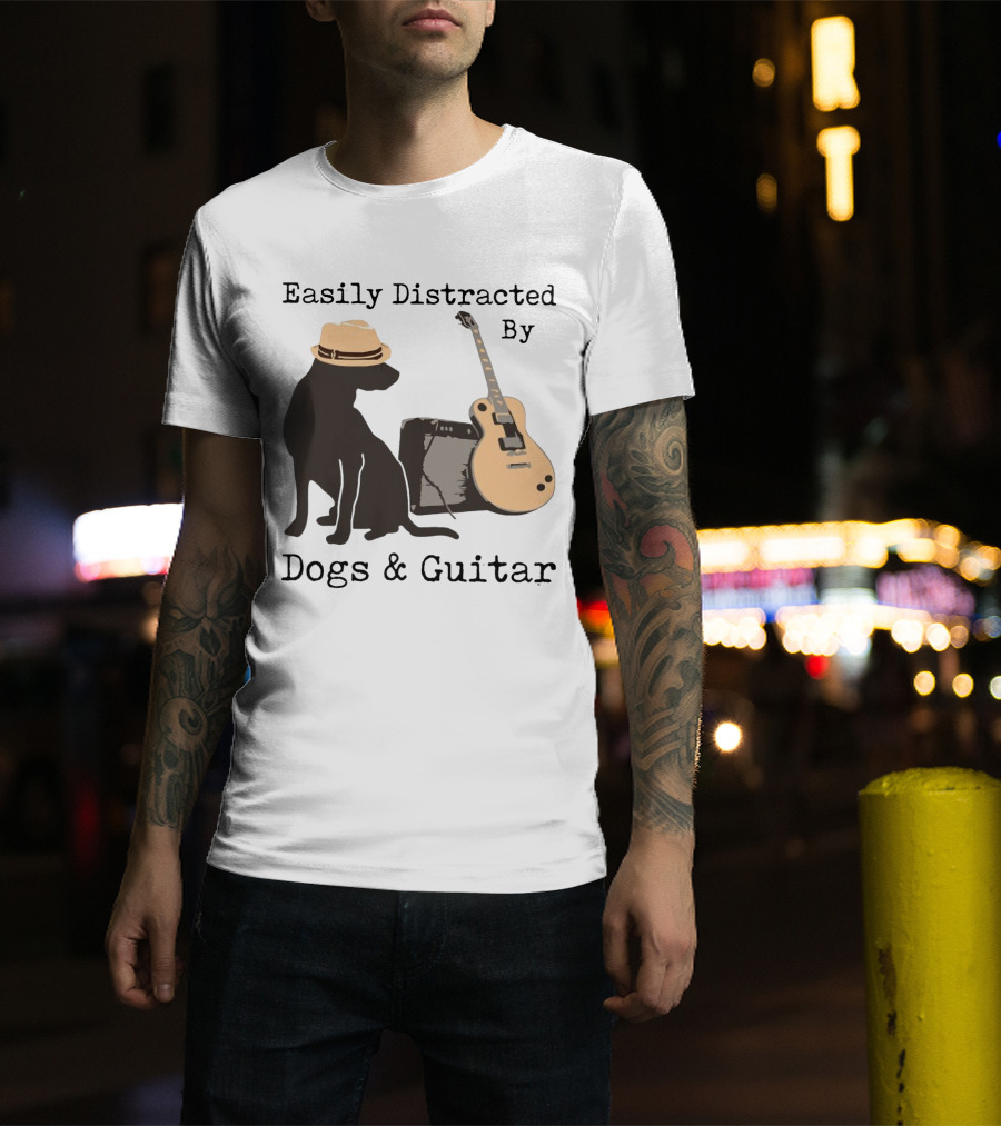 Easily Distracted By Dogs And Guitar Hat And Amplifier T-Shirt