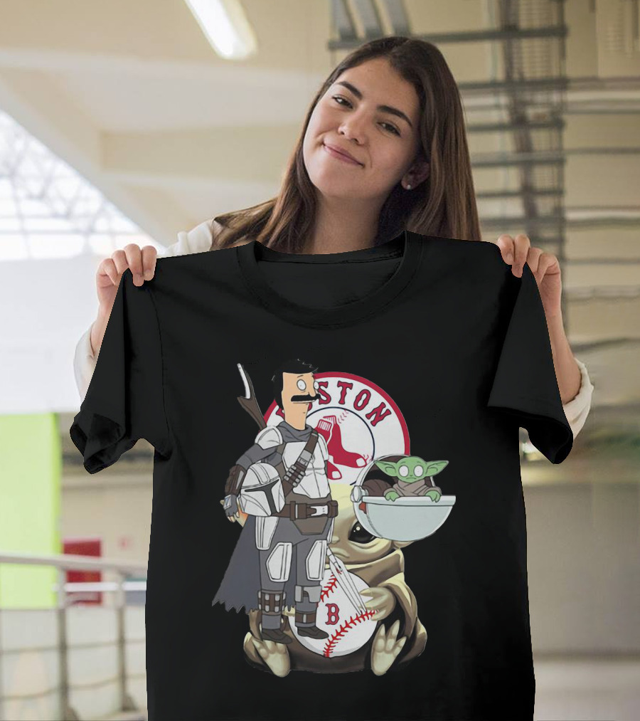 Bob's Burgers Mandalorian and Baby Yoda Boston Red Sox Crossover T-Shirt