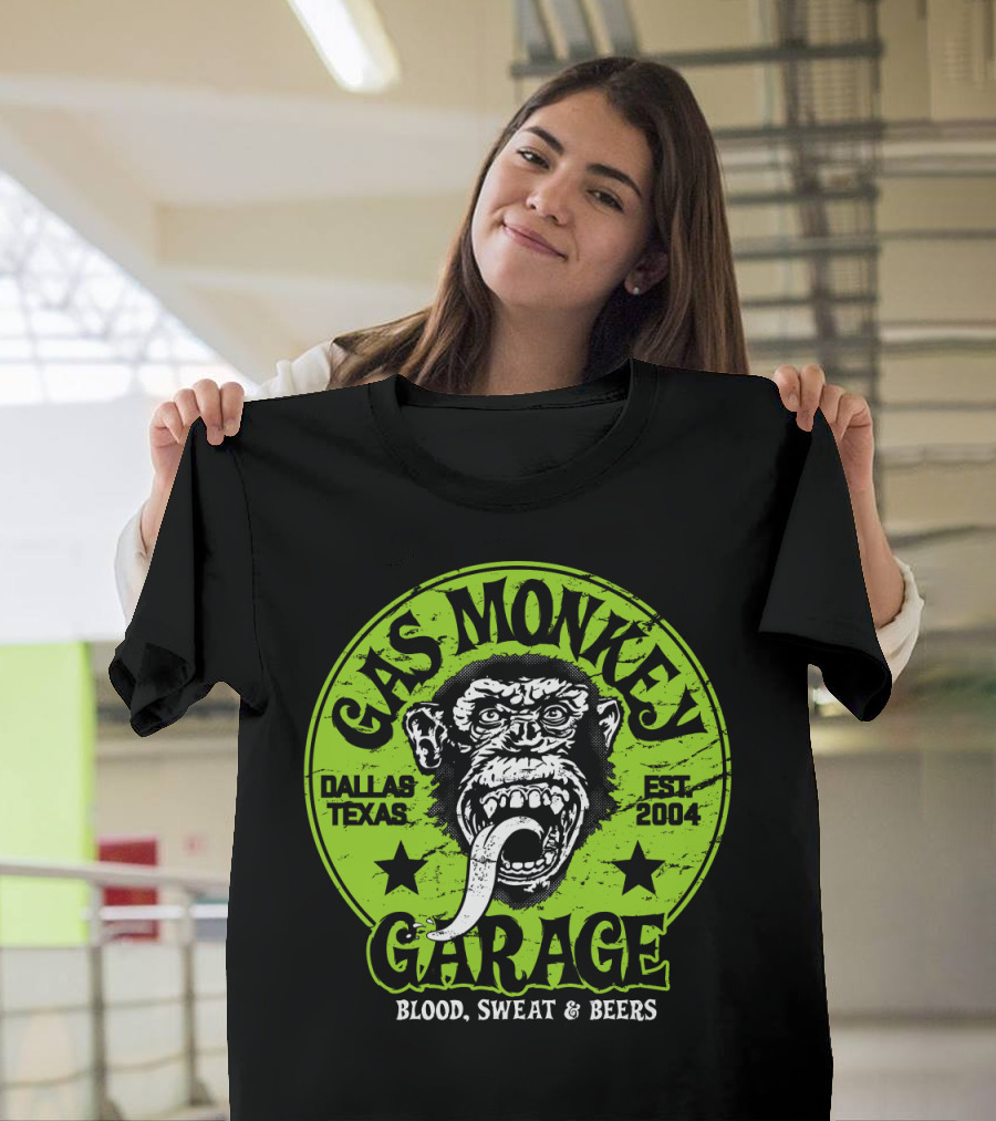 Gas Monkey Garage Dallas Texas EST 2004 Blood Sweat And Beers T-Shirt