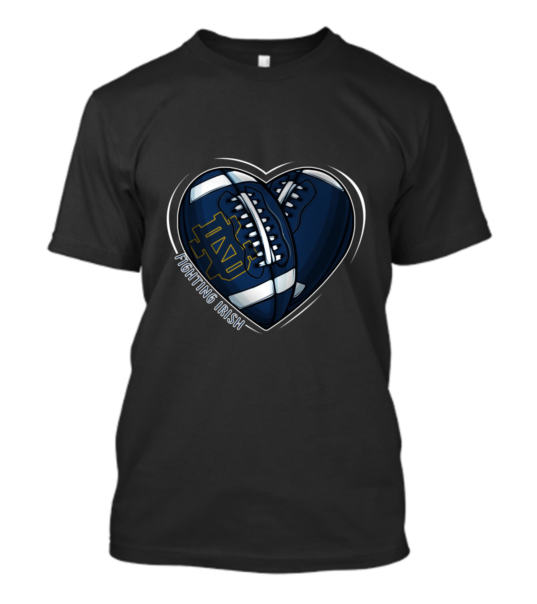 DH 90 NCAA Notre Dame Fighting Irish Heart Football T-Shirt