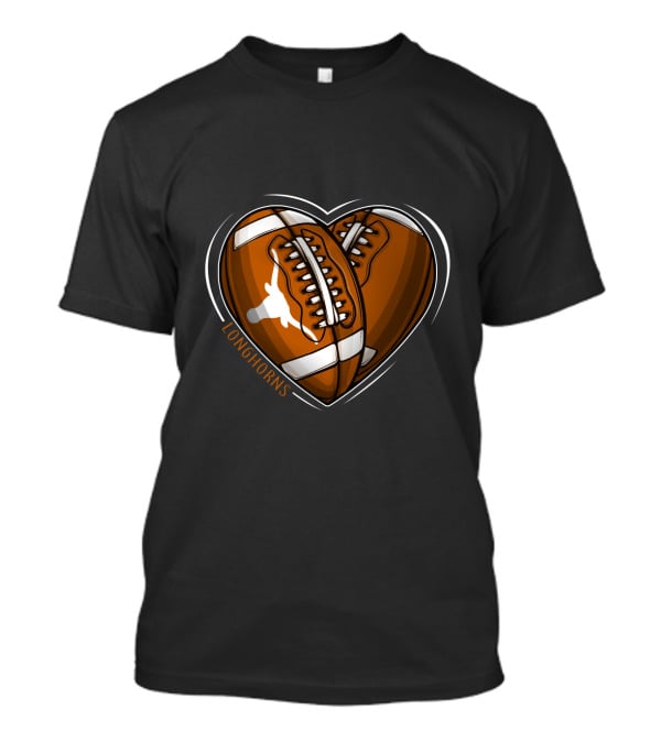 Longhorns Heart-Shaped Football Design Texas Longhorns NCAA T-Shirt