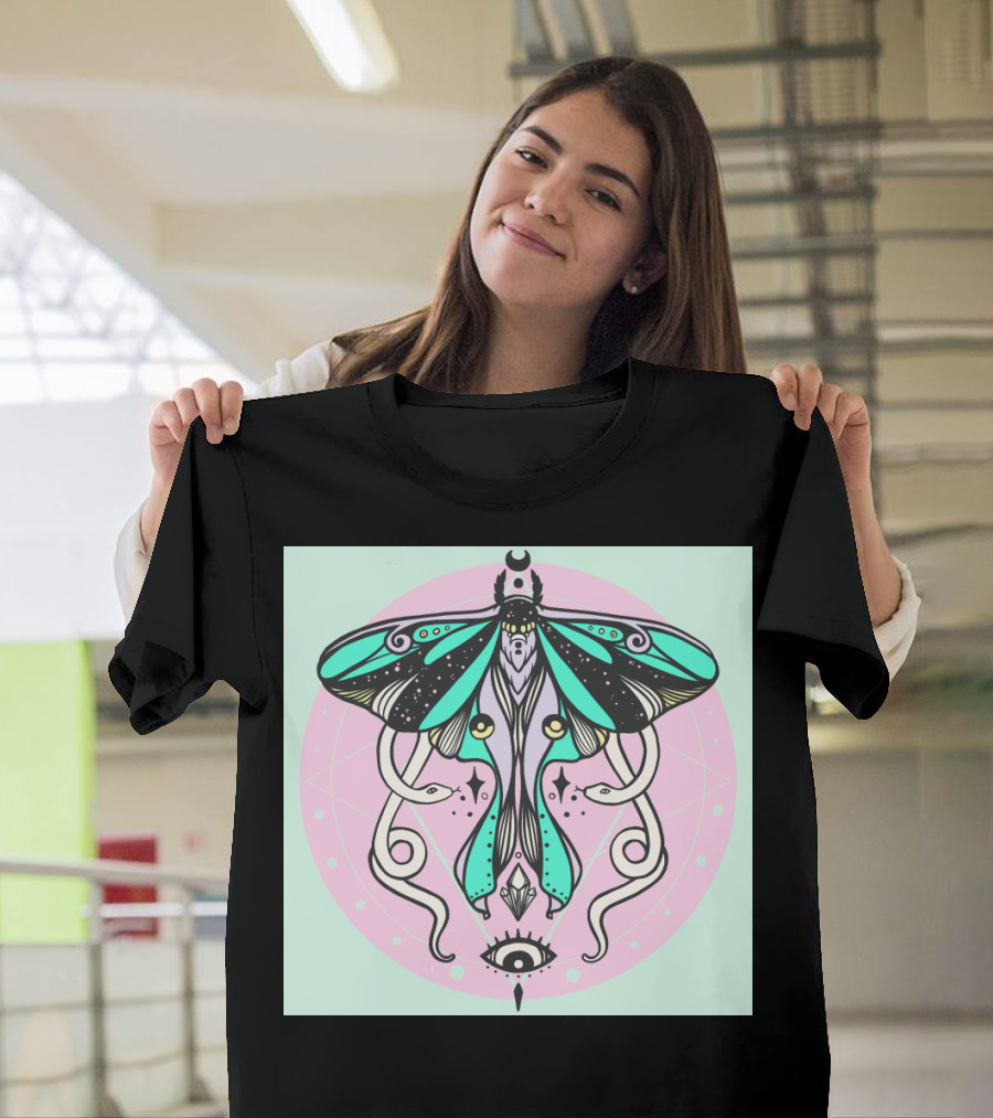 Luna Moth and Snakes with Mystical Witchy Aesthetic Crescent Moon and Eye T-Shirt