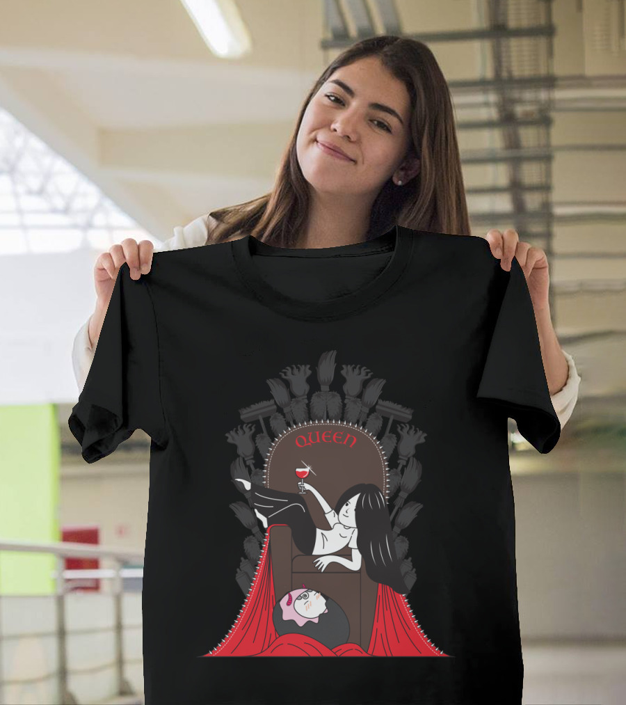 Queen Throne Lounge with Wine Glass and Red Drapes T-Shirt