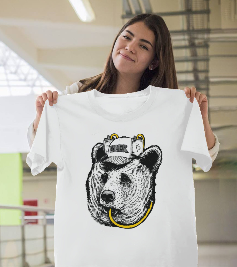 Beer Bear Helmet with Tubes Brown Grizzly T-Shirt
