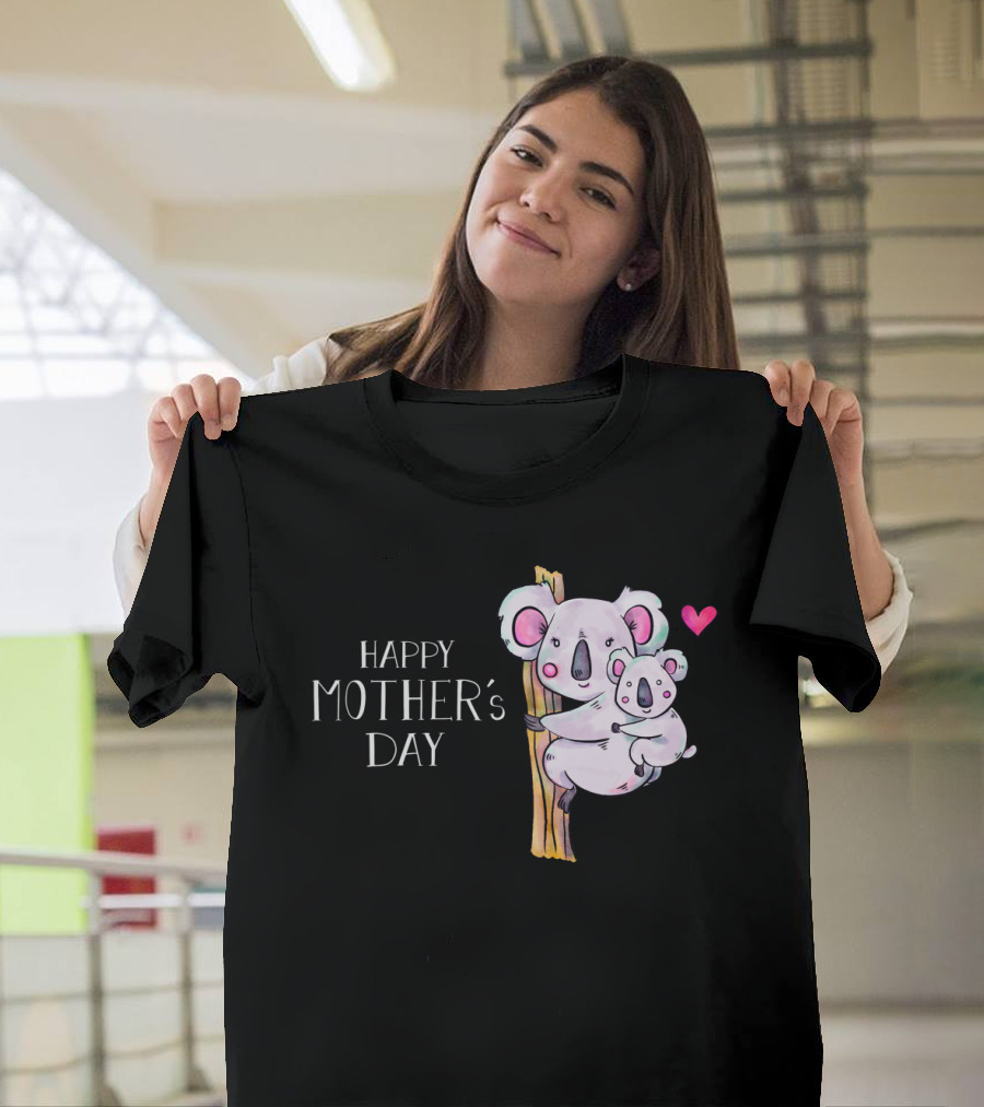 Happy Mother's Day Cute Cartoon Koala Bear Mama with Heart and Baby T-Shirt